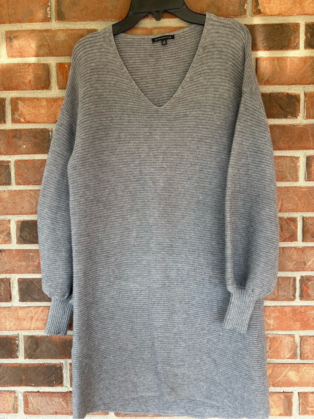 Staccato Light Gray Ribbed V-Neck Sweater Dress